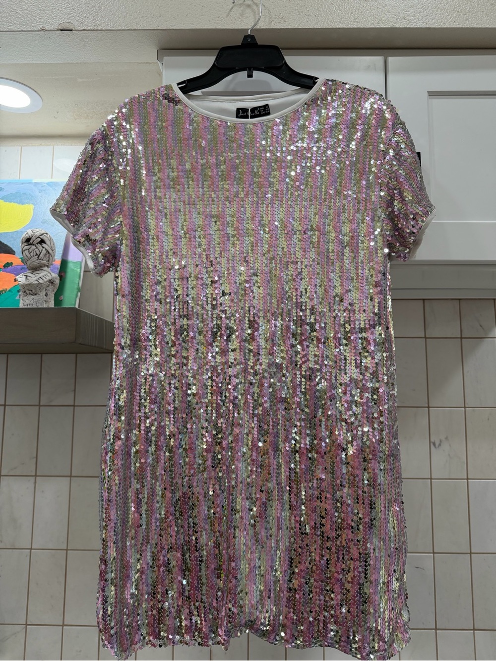 Sparkle Shift Dress in Iridescent Pink